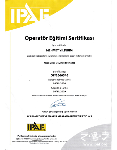 Oparatör Eğitim Belgesi